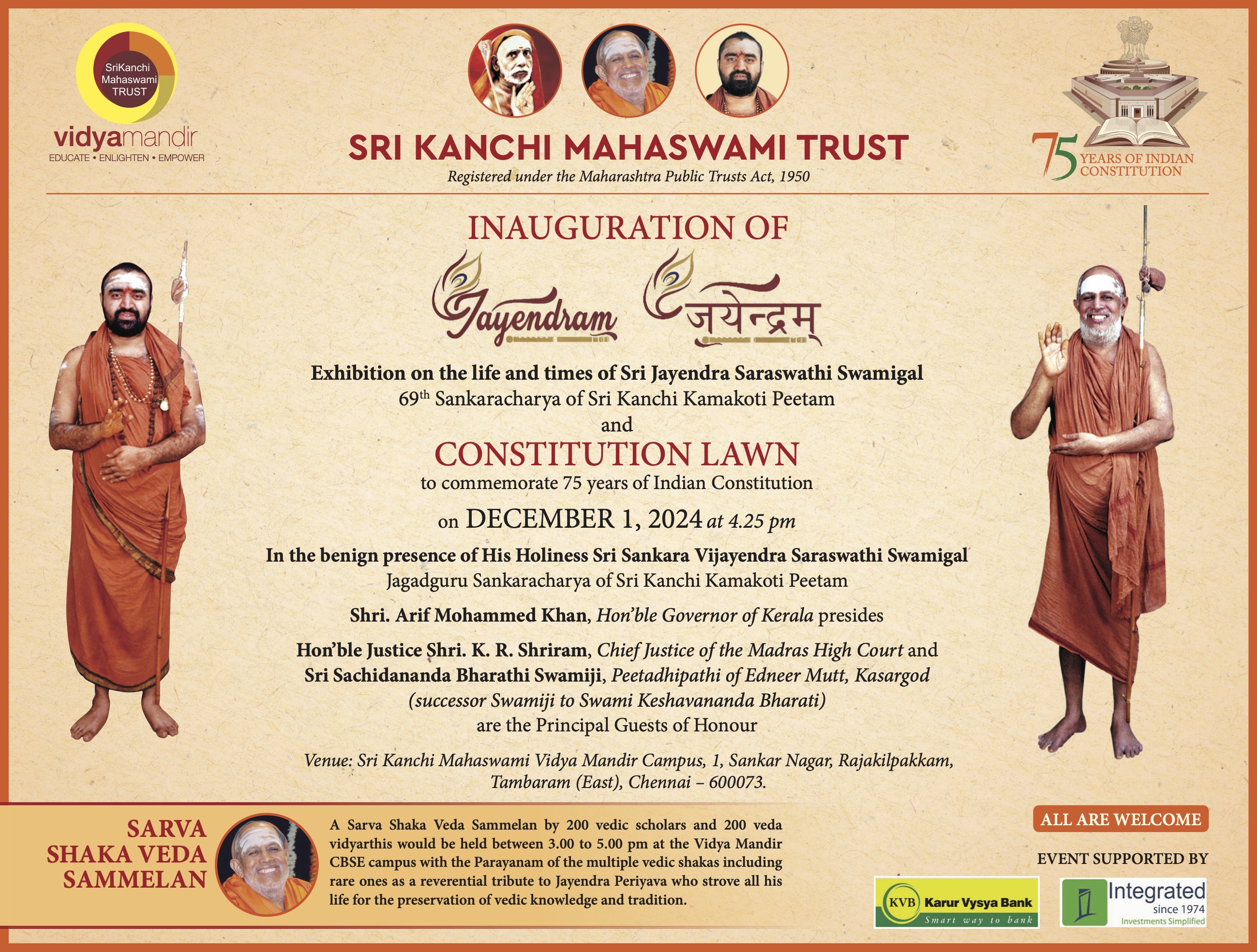 Pujya Shankaracharya Swamigal to bless the inauguration of Jayendram-exhibition